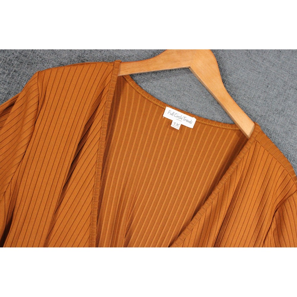 Full Circle Trends Womens 1X Brown Ribbed Long Sleeve Top X4B4483C-IT Cognac